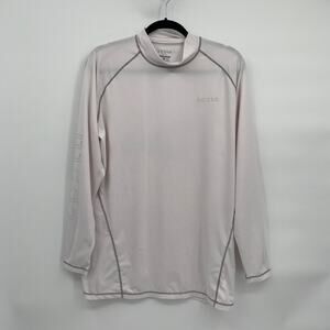 Tesla Mock Neck Long Sleeve Pullover Active Shirt White Gray Chest Logo Size XL